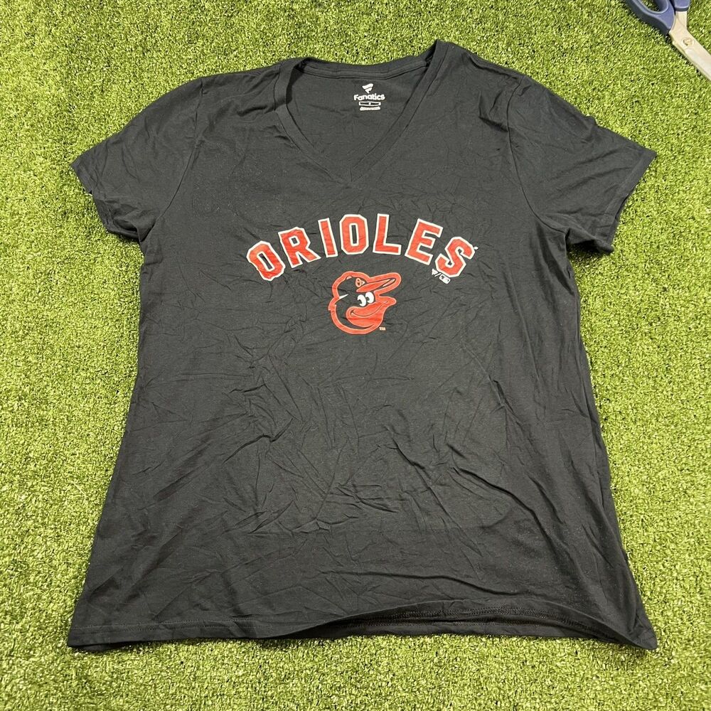 Baltimore Orioles Fanatics V-Neck Short Sleeve T-Shirt Women’s Black Large NWOT